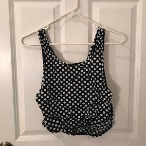 Navy polka dot tank
